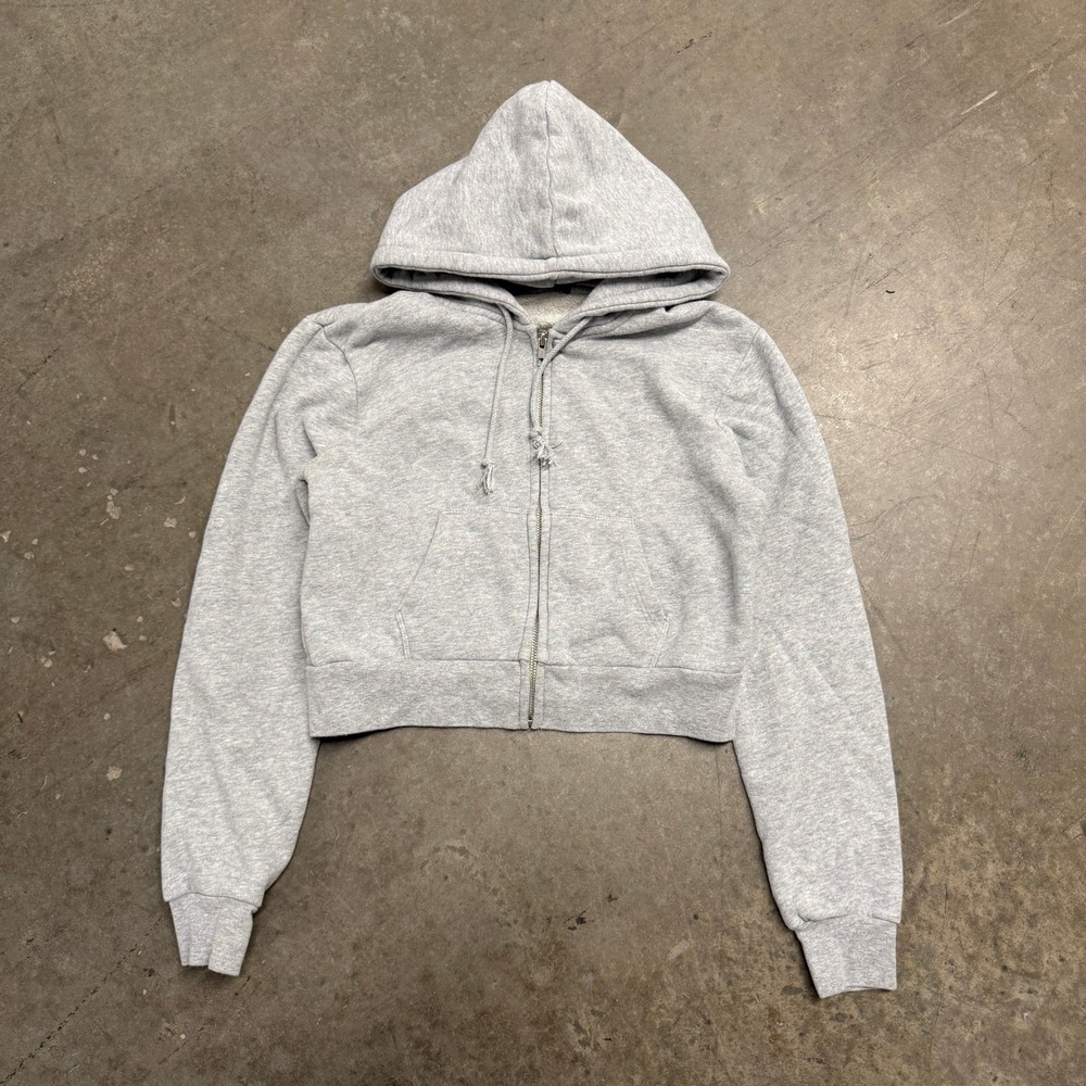 Brandy‎ Melville Heather Gray Cropped Zip Up Hoodie Sweatshirt One Size
